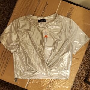 Julia Metallic Silver Crop Top
